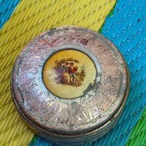 Vintage Round Tin with Pastoral Scene